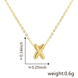 Detailed dimension guide for small gold letter X pendant showing height width and weight