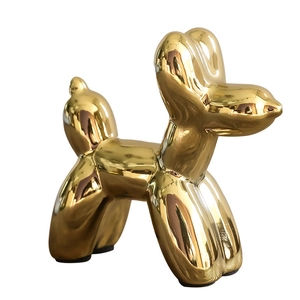 Scultura creativa a cane palloncino in ceramica dorata per decorazione domestica