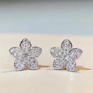 925 Sterling Silber Blumen Ohrstecker Für Damen Elegantes Blütenblatt Design Mit Zirkon Glänzender Schmuck