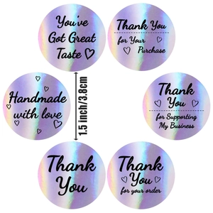 Holographic laser thank you stickers 1.5 inch roll with six elegant design styles