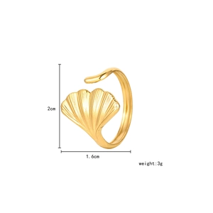 Ginkgo leaf shaped gold plated stainless steel open ring with 2cm height dimensions