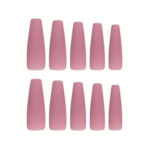 Lot de 10 faux ongles ballerine extra longs rose mat, forme cercueil facile à porter