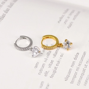 S925 sterling silver hoop earrings with heart-shaped zircon pendants in gold and silver
