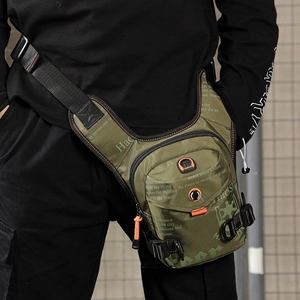 Green tactical leg bag for outdoor sports with multiple pockets and high-density nylon fabric