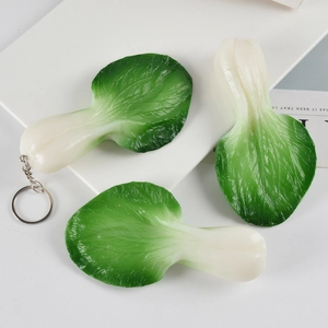 Creative PVC simulation bok choy vegetable keychain charms with realistic green leaf texture