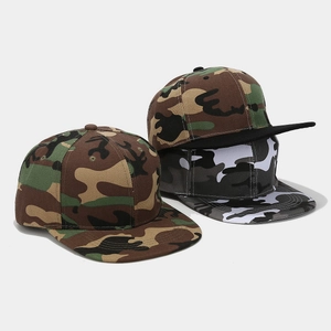 Camouflage Flat Brim Baseball Cap Polyester Snapback Outdoor Sun Protection Hip Hop Vintage Adjustable For Men Women