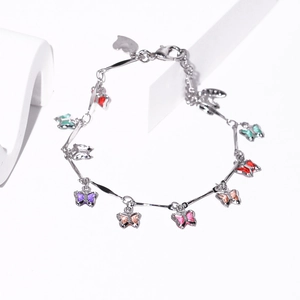 Sparkling copper bracelet for women with eight colorful butterfly charms and zircon inlay