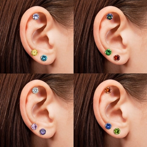 Sparkling zircon stud earrings in multiple colors for 12 zodiac signs set in gold