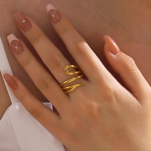 Minimalist gold spiral multi-layer wrap ring in geometric stainless steel for women