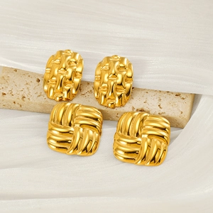 Golden 18k stainless steel earrings with woven and twisted geometric textures