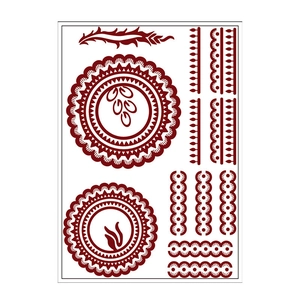 Waterproof dark red henna lace tattoo sticker with intricate mandala designs