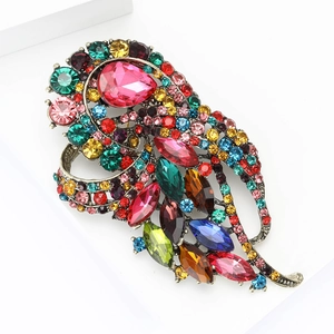 Vintage style colorful rhinestone brooch with high-quality crystals on alloy base