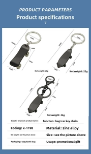 Detailed size and weight specs for zinc alloy mini skateboard keychain pendants