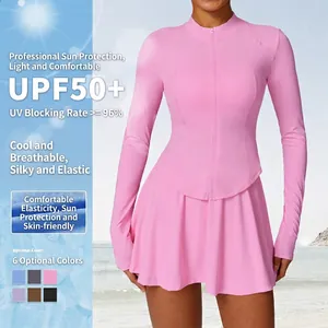 Vêtements De Sport Veste Et Jupe Plissée Femme Satin Glacée Protection Solaire UPF50+ Séchage Rapide Respirant Tennis Yoga