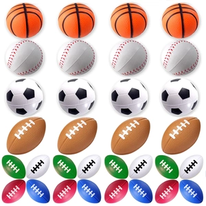 Set of 24 foam squeeze sports balls including basketball, football, and soccer styles