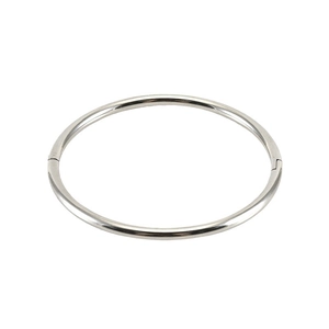 Polished silver stainless steel bangle bracelet with minimalist round hinged design