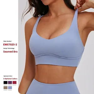 Dames Gekruiste Rug Sportbeha Geborsteld Nylon Elastaan Yoga Crop Top Cut-out Hardlopen Fitness Gym Active Top