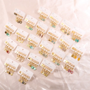 Enamel Stainless Steel Stud Hoop Earrings Gold Plated Geometric Heart Evil Eye Star Charm Jewelry For Women Elegant Style