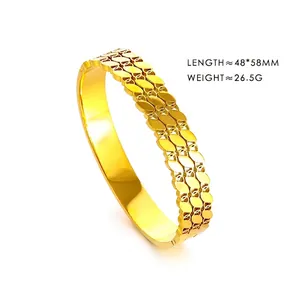 Minimalist gold stainless steel hollow marquise bangle with three-layer cutout design