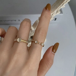 Vintage Palace Style Adjustable Open Rings For Women Copper Metal Inlaid With Cat Eye Stone Opal Zircon Artificial Pearl Enamel