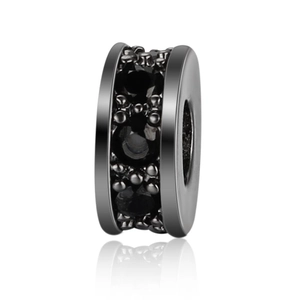 Macro view of black zircon spacer bead with metallic finish for DIY bracelet jewelry