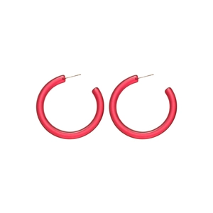 Fashionable red resin C-shape hoop earrings with silver pins for women in retro style