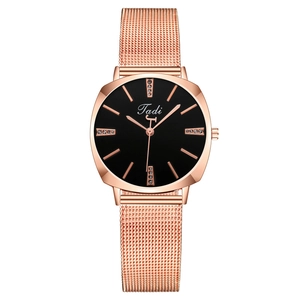 Fashionable rose gold Milanese strap watch with black diamond-encrusted dial for women