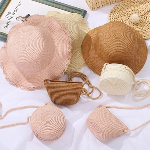 Cappello Da Sole E Borsa A Tracolla Coordinata Per Bambini Ragazze Fibra Di Paglia Di Carta Intrecciata Bordo Festonato Tesa Larga Estate Spiaggia Tempo Libero