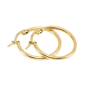 Classic 18K gold plated stainless steel hoop earrings for women on white background