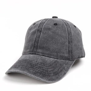 Detail view of washed cotton vintage baseball cap showing side profile and stitching