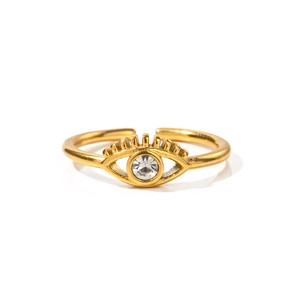 Anello aperto in acciaio inossidabile placcato oro 18K con design occhio e zirconi