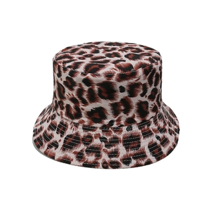 Close-up shot of a trendy leopard print bucket hat for women with detailed brim stitching