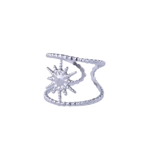 Vintage sunburst design stainless steel open ring for women in silver finish