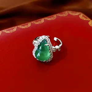 New Chinese style zircon gourd pendant necklace with green resin gemstone and halo crystals