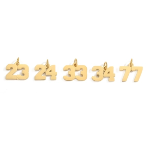 Golden 316L stainless steel number pendants for DIY jewelry making on white background