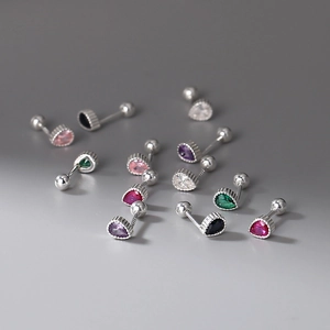 S999 sterling silver teardrop diamond stud earrings with screw back in various colors
