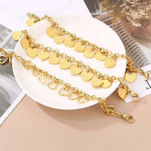 Polished Heart Charm Bracelet Women Stainless Steel 18K Gold Plated Elegant Chunky Cable Chain Jewelry