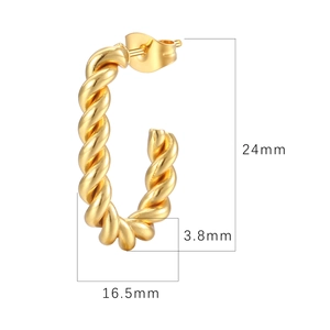 Classic gold twisted C-shaped earrings with 24mm diameter and high polished finish