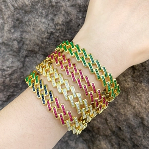 Luxury Copper Pave Zirconia Geometric Hollow Bangle For Women European Style Inlaid Colorful Zirconia Open Bangle Bracelet