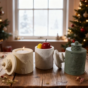 Lot de 3 pots à bougies de Noël avec reliefs de renne, flocon de neige et sapin de Noël