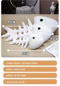 Detail of plush fishbone pillow in white teddy fleece fabric with soft PP cotton filling
