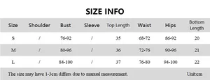 Detailed size chart for women slim fit tank top and drawstring shorts set with cm measurements