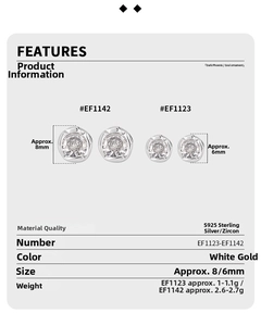 Size comparison and specifications chart for S925 sterling silver cz round stud earrings
