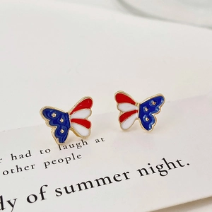 USA flag butterfly stud earrings with blue stars and red white stripes in gold finish