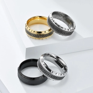 Nordic Viking Rune Spinner Ring Stainless Steel Celtic Knot Braided Texture Retro Punk Jewelry Men Unisex Vintage Accessory