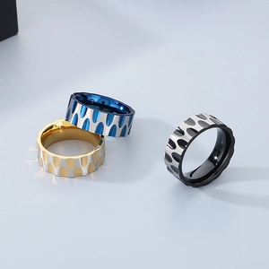 Men's Stainless Steel Ring Water Ripple Texture Scalloped Edge Geometric Industrial Style Minimalist Two Tone Band
