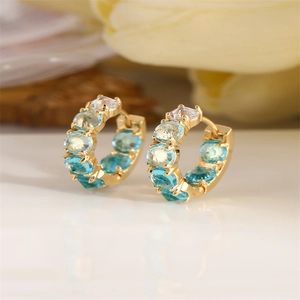 Orecchini A Cerchio Retrò In Rame Con Zircone Blu Lago Bianco Strass Incastonati Gioielli Eleganti Per Donna