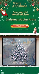 Detailed Christmas tree window decal made of blue and purple butterfly motifs on glass
