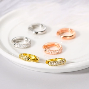 Hip-hop style gold, silver, and rose gold hoop earrings with zircon micro-pave