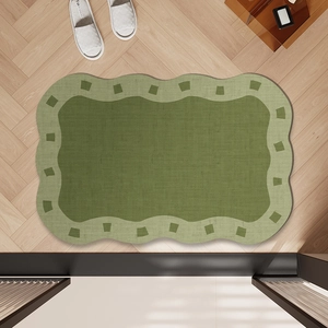 French style green diatom mud bath mat with wavy edges and anti-slip texture